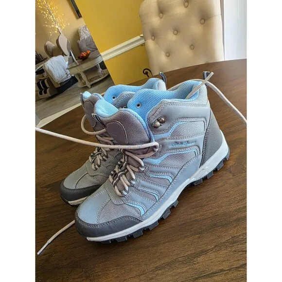 Eddie Bauer Womens Hiking Boots 9M Light Gray Lace-Up Manmade Upper &amp; Outsole