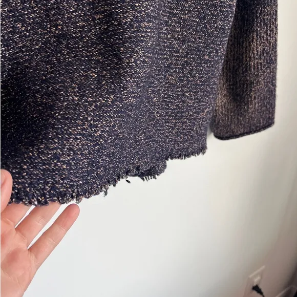 Eileen Fisher Frayed Hem Wool Blend Knit Boatneck Sweater Sz Medium