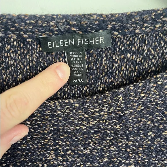 Eileen Fisher Frayed Hem Wool Blend Knit Boatneck Sweater Sz Medium