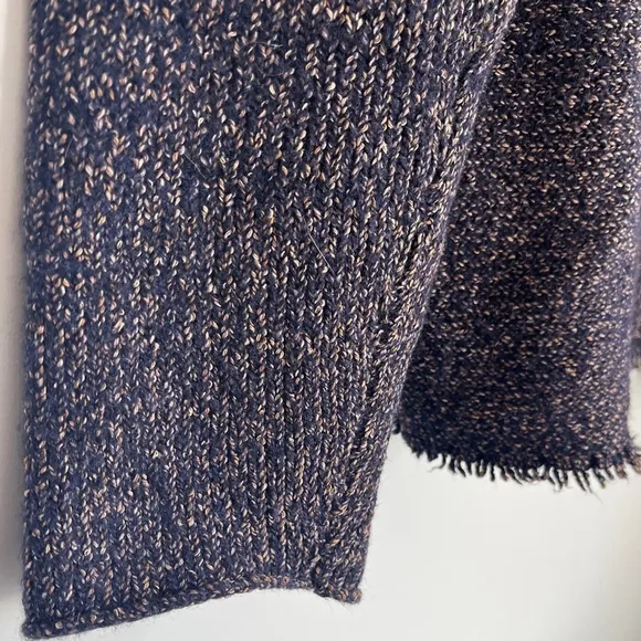 Eileen Fisher Frayed Hem Wool Blend Knit Boatneck Sweater Sz Medium