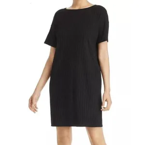 Eileen Fisher Ribbed Bateau Neck Short Sleeve Dress Black M