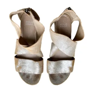 Eileen Fisher Sport Sandals Womens Silver Gold Metallic Open Toe Platform Sz 7