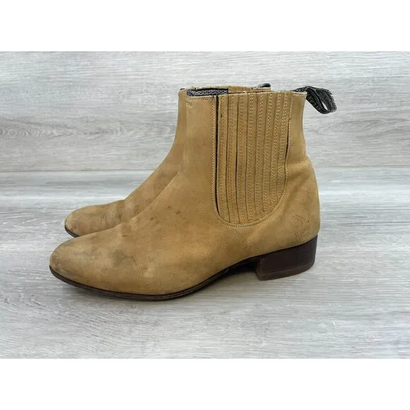 El Canelo Botin Charros Mens 9 Brown Leather Slip-On Biker Ankle Chelsea Boot