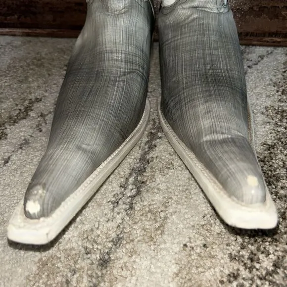 El General 1901 Cowboy Boots leather embossed print Gray Glitter White Size 9.5