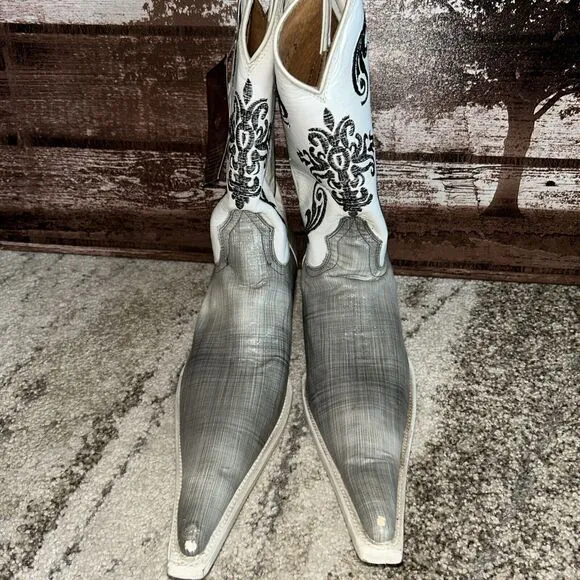 El General 1901 Cowboy Boots leather embossed print Gray Glitter White Size 9.5
