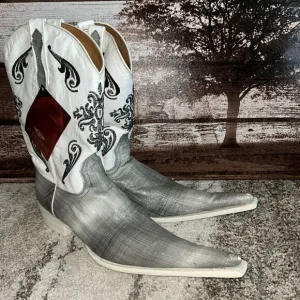El General 1901 Cowboy Boots leather embossed print Gray Glitter White Size 9.5