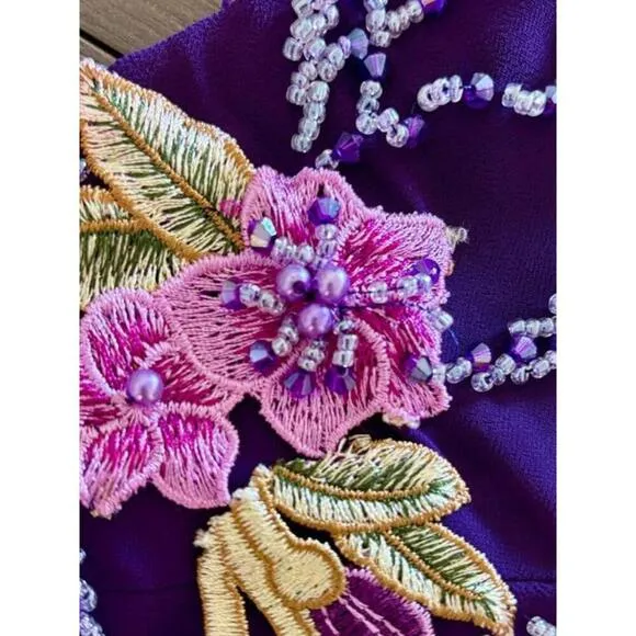 Elegant Purple Embroidered Dress with Floral Design