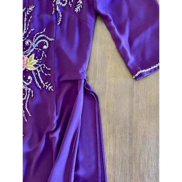 Elegant Purple Embroidered Dress with Floral Design