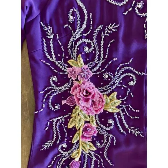 Elegant Purple Embroidered Dress with Floral Design