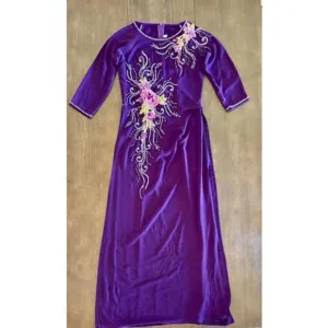 Elegant Purple Embroidered Dress with Floral Design