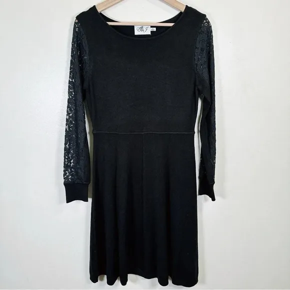 Eliza.J Black Sweater Dress With Lace Sleeves