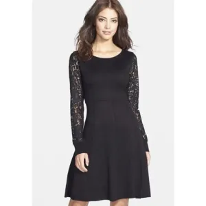 Eliza.J Black Sweater Dress With Lace Sleeves
