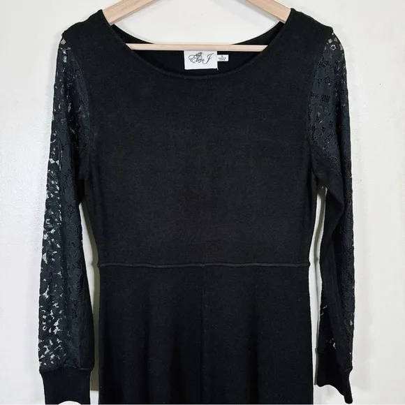 Eliza.J Black Sweater Dress With Lace Sleeves