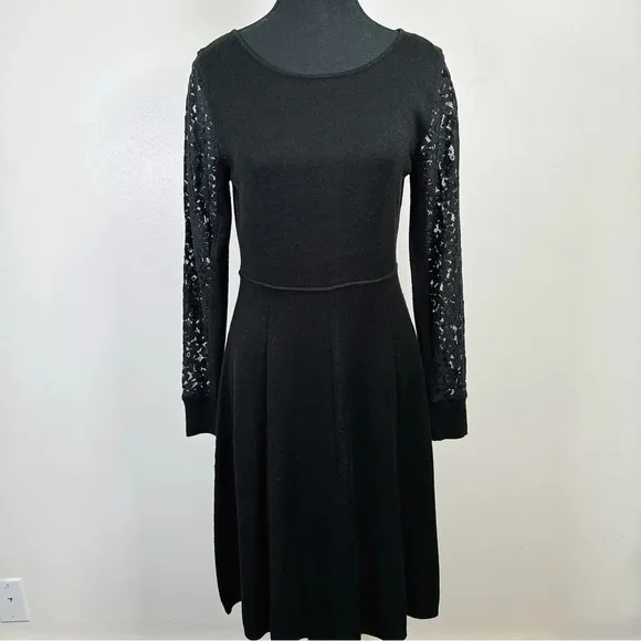 Eliza.J Black Sweater Dress With Lace Sleeves