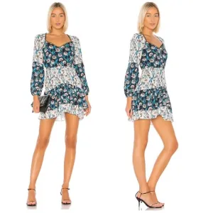 ELLIATT Emilia Long Sleeve Floral Print Asymmetrical Cocktail Mini Dress Small