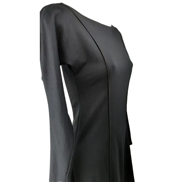 Elm Design Long Sleeve Black Dress Soft Pima Cotton Hi-lo Asymmetrical Hem 1 S