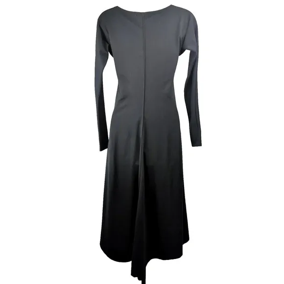 Elm Design Long Sleeve Black Dress Soft Pima Cotton Hi-lo Asymmetrical Hem 1 S