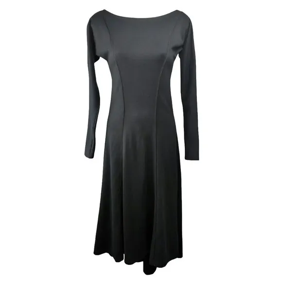 Elm Design Long Sleeve Black Dress Soft Pima Cotton Hi-lo Asymmetrical Hem 1 S