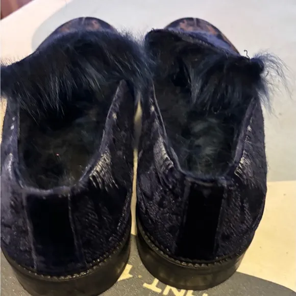 Emporio Armani Embroidered Blue Velvet Slip-On Shoes