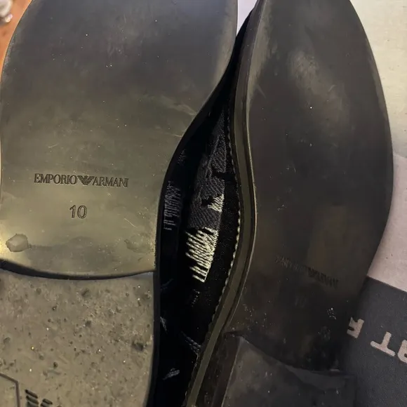 Emporio Armani Embroidered Blue Velvet Slip-On Shoes