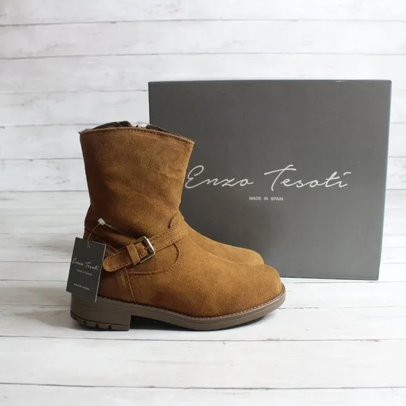 Enzo Tesoti Girl Kid Size 13 Brown Genuine Suede Leather Boots Fur Lined