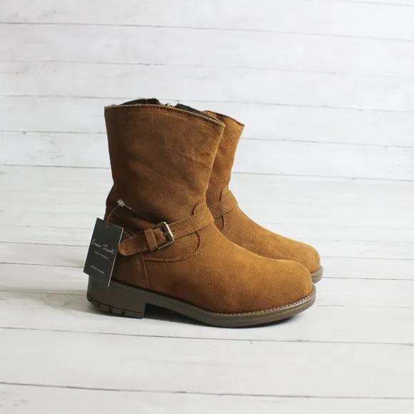 Enzo Tesoti Girl Kid Size 13 Brown Genuine Suede Leather Boots Fur Lined