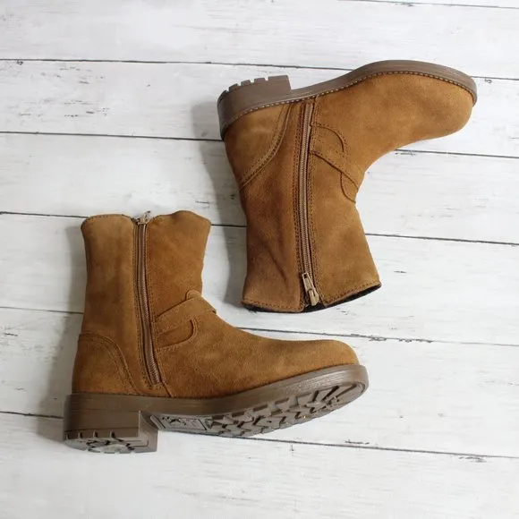 Enzo Tesoti Girl Kid Size 13 Brown Genuine Suede Leather Boots Fur Lined