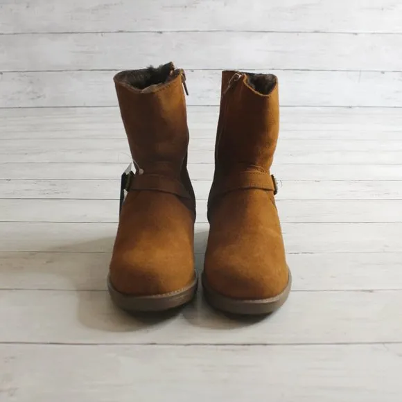 Enzo Tesoti Girl Kid Size 13 Brown Genuine Suede Leather Boots Fur Lined