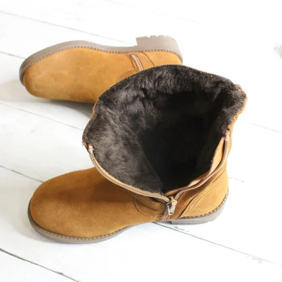 Enzo Tesoti Girl Kid Size 13 Brown Genuine Suede Leather Boots Fur Lined