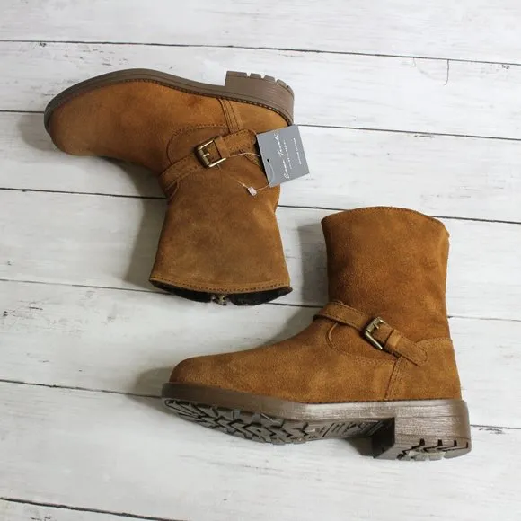 Enzo Tesoti Girl Kid Size 13 Brown Genuine Suede Leather Boots Fur Lined