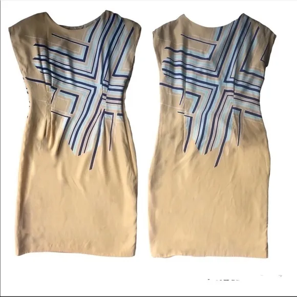 Escada 100% Silk dress yellow with geometric print size 40