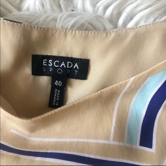 Escada 100% Silk dress yellow with geometric print size 40
