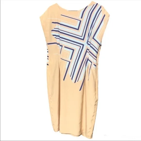 Escada 100% Silk dress yellow with geometric print size 40