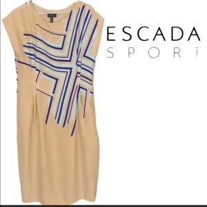 Escada 100% Silk dress yellow with geometric print size 40