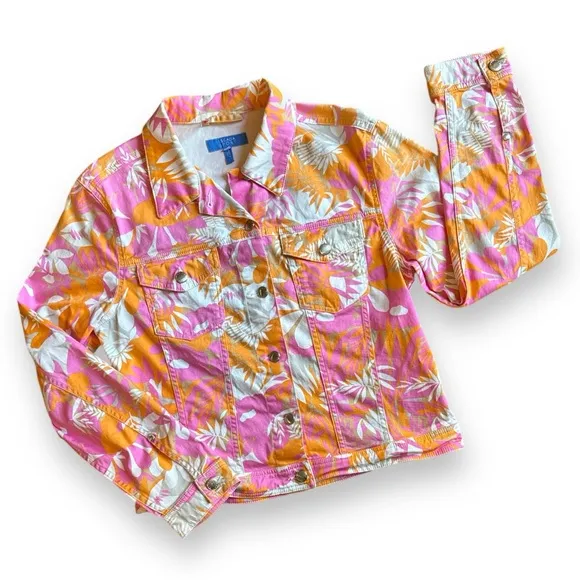 Escada Sport Floral Jean-style Jacket EUC Wm Sz 38 Made in Italy lightweight