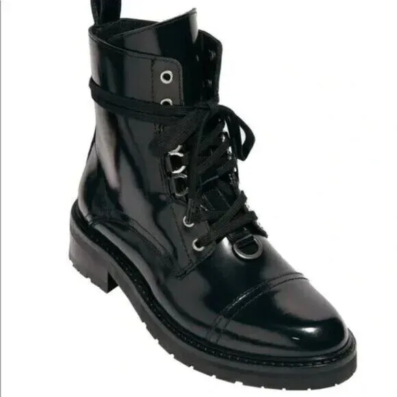 EUC All Saints Lira Black Leather Combat Moto Motorcycle Hiking Boots 37 6.5 - 7