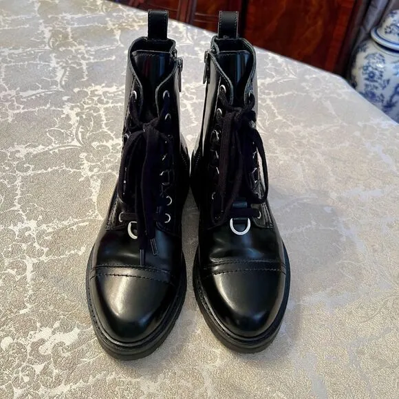 EUC All Saints Lira Black Leather Combat Moto Motorcycle Hiking Boots 37 6.5 - 7