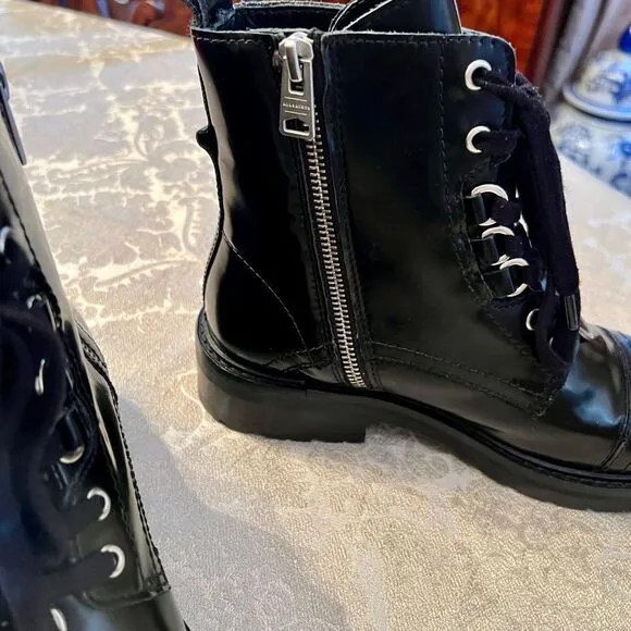 EUC All Saints Lira Black Leather Combat Moto Motorcycle Hiking Boots 37 6.5 - 7