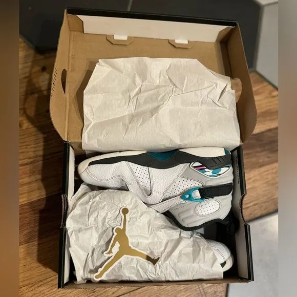 EUC Youth Air Jordan 8 Retro PS 'South Beach Turbo Green 1.5Y 80s Look RAD