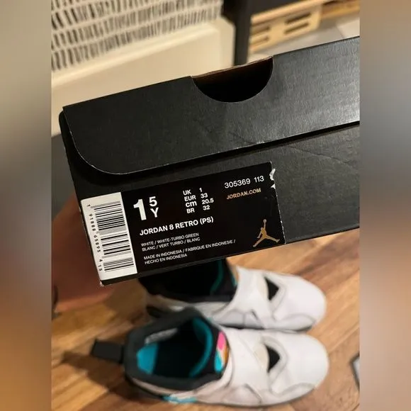 EUC Youth Air Jordan 8 Retro PS 'South Beach Turbo Green 1.5Y 80s Look RAD