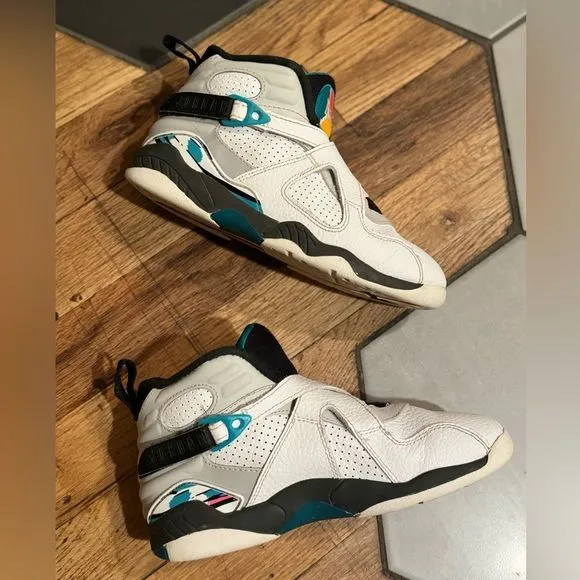 EUC Youth Air Jordan 8 Retro PS 'South Beach Turbo Green 1.5Y 80s Look RAD
