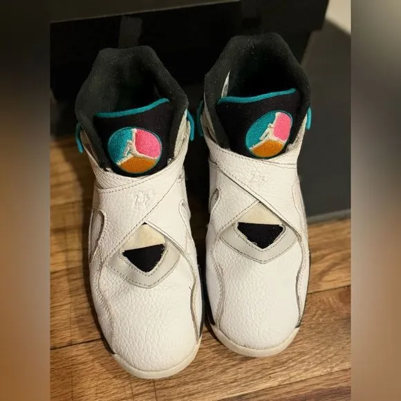 EUC Youth Air Jordan 8 Retro PS 'South Beach Turbo Green 1.5Y 80s Look RAD