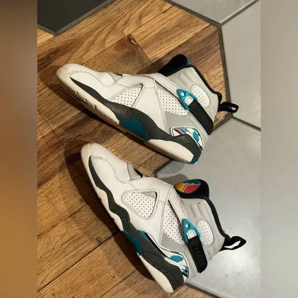EUC Youth Air Jordan 8 Retro PS 'South Beach Turbo Green 1.5Y 80s Look RAD