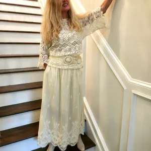 Evan-Picone Vintage  CottageCore Battenburg Lace Skirt &amp; Blouse, Small, $75