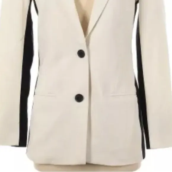 Executive Blazer Contrast Winter White Black Career Business Power Suit Size 6