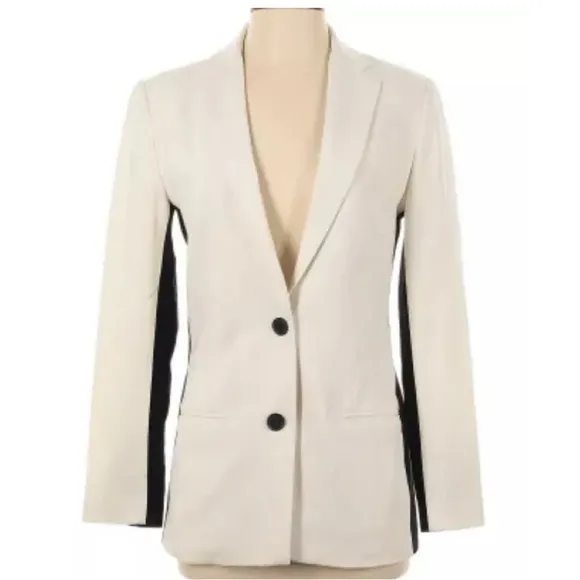 Executive Blazer Contrast Winter White Black Career Business Power Suit Size 6