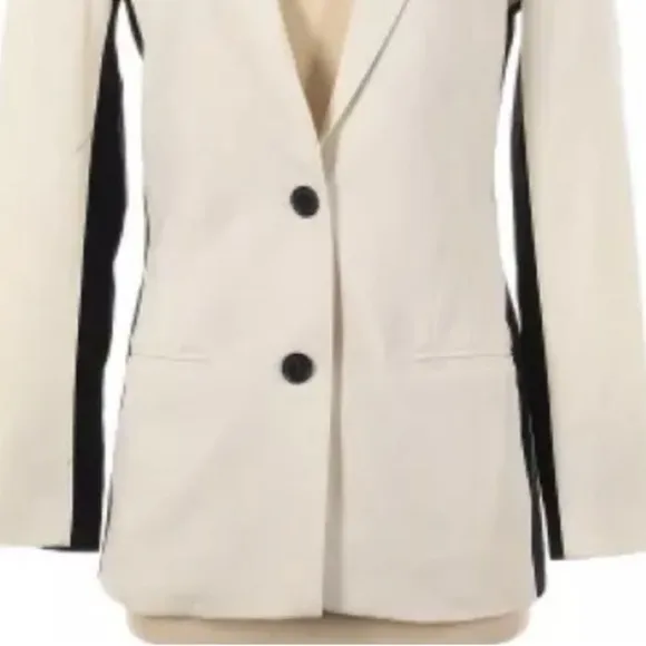 Executive Blazer Contrast Winter White Black Career Business Power Suit Size 6