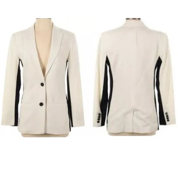 Executive Blazer Contrast Winter White Black Career Business Power Suit Size 6