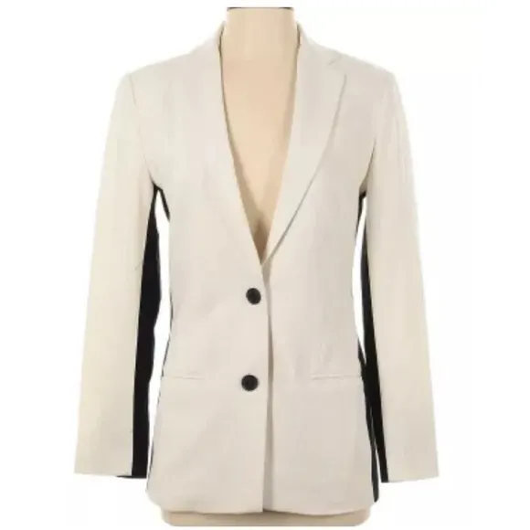 Executive Blazer Contrast Winter White Black Career Business Power Suit Size 6