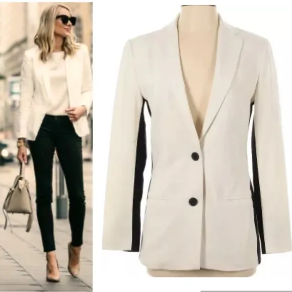 Executive Blazer Contrast Winter White Black Career Business Power Suit Size 6